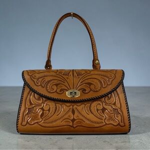 Vintage Tooled Leather Western Top Handle Bag
